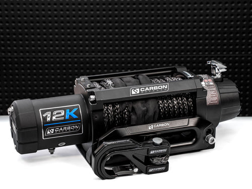 Carbon Offroad | 12K - 12000lb Winch V3 with MegaPro Hook Black - TL Spares