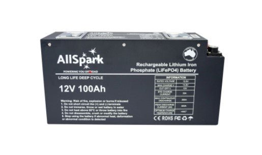 Allspark Slimline 100ah Lithium Battery. 200/500A. - SLIMLINE Aluminium Case with Front Terminals - LiFePO4 - TL Spares