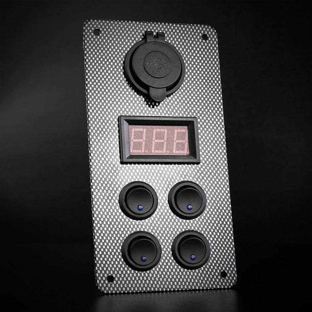 CARBON SWITCH PANEL WITH USB AND DIGITAL VOLT METER - TL Spares