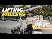 Load and play video in Gallery viewer, Backease 600 Hydraulic Ute Truck Crane Hoist Lifting a Pallet onto the Back of a Ute Tray Demonstration Video
